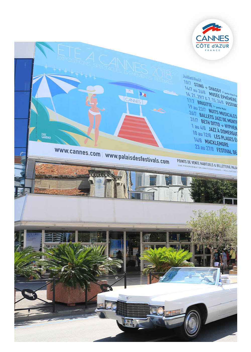 Affiche Cannes Garence Palais des Festivals Film Starlette Pinup Plage Croisette Feu d'artifice